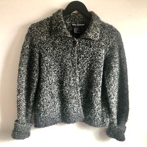 SALE! Nina Leonard Open Front Cardigan Sweater, Black & Gray, SZ M, Like New